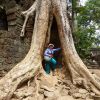 P1050122. Margi dwarfed by tree roots
