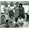 1965. By the 6th form common room.  J.Hutt  S.Wilkinson     J.Walford  L.Devalle  M.Coates  C.Luck  P.Davies  P.Emery